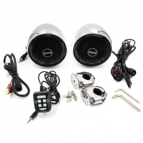 Zvukový systém na motocykel, skúter, ATV s FM, USB, AUX, BT, farba chróm