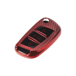 TPU obal pre kľúč Peugeot / Citroën, 3-tlačidlový, carbon červený