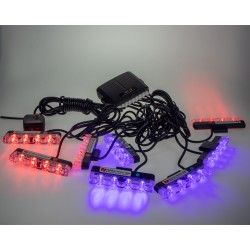 Výstražné LED svetlá vonkajšie, do mriežky, modro-červená, 12-24V