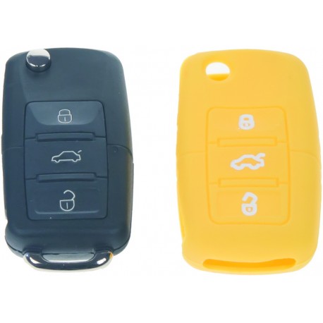 Silikónový obal pre kľúč Škoda, VW, Seat 3-tlačidlový, žltý